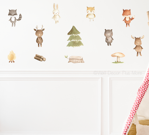 12 Woodland Animal Forest Critters Art Wall Stickers Removable Decals