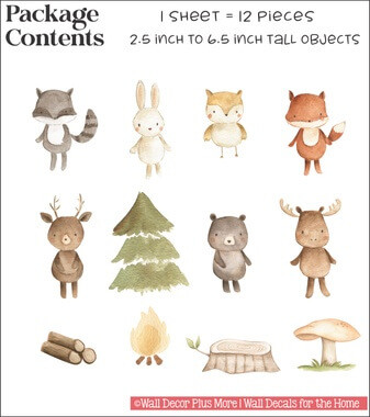 Woodland Animal Forest Critters Art Wall Stickers Decals — Colorful woodland animal illustrations in soft watercolor style