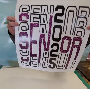 2026 Grad Party Poster Senior Glitter Graduation Decor 18x18-Inch — Bold graphic design featuring black and purple lettering