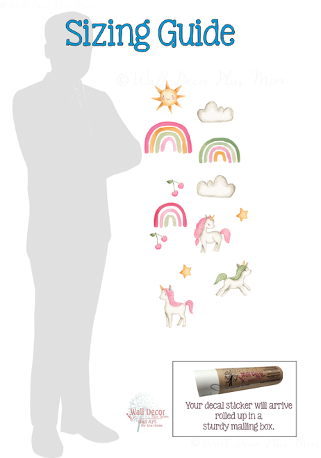 Unicorn Rainbow Wall Stickers Magical Kids Room Decor Peel & Stick Fun sizing