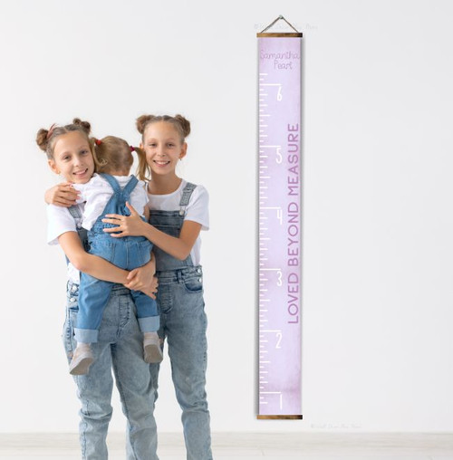 Lavender Growth Chart Nursery Must-Have Track Growth Canvas Ruler Sign Walnut Wood