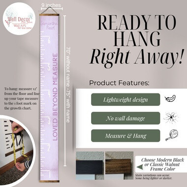 Lavender Canvas Growth Chart Sign Height Ruler Nursery Decor
