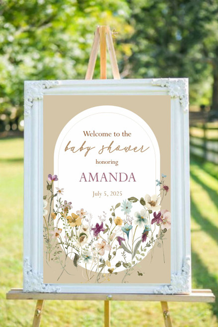 Custom Baby/Wedding Shower Poster Personalized Date Print Wildflowers