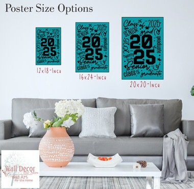 Elevate Your Event Personalized Baby or Wedding Shower Poster — Colorful wall posters in teal hanging above a modern gray