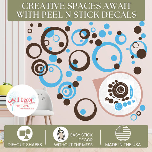 Wall Vinyl Sticker Shapes Circles Rings & Dots Easy Decor 2-color pkg IceBl Choc standards