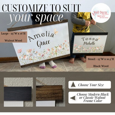 Girl Name Sign Floral Canvas Banner Customized Nursery Wall Decor