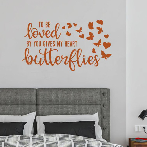 Inspirational Wall Decal Loved By You Gives Heart Butterflies Love Quotes Rust