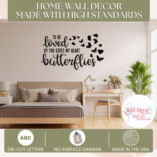 Inspirational Wall Decal Loved By You Gives Heart Butterflies Love Quotes Black standards