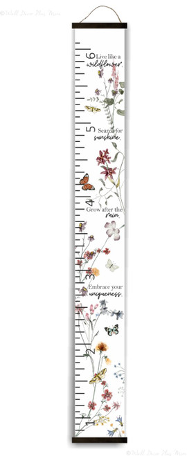 Wildflower Growth Chart Canvas Sign Girls Height Ruler Watch Them Grow Blk Wood Inches