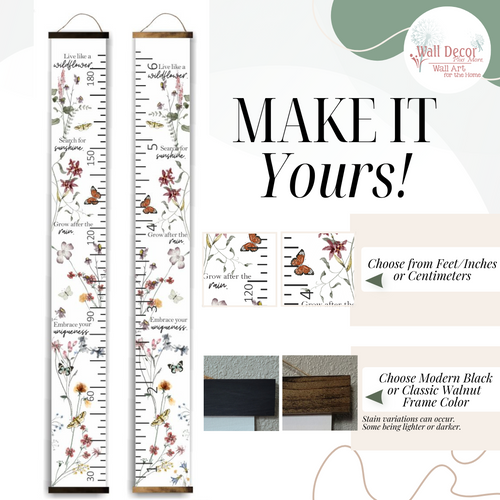 Wildflower Growth Chart Canvas Sign Girls Height Ruler Watch Them Grow 4 options