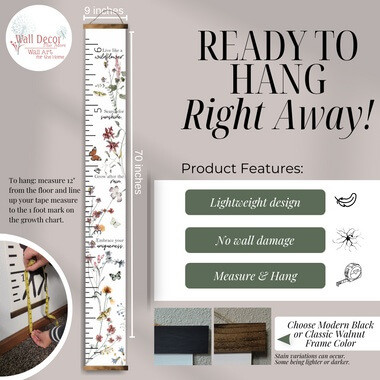 Wildflower Growth Chart Canvas Print Girls Height Ruler