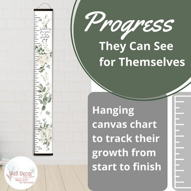 White Rose Greenery Canvas Growth Chart Height Ruler for Kids