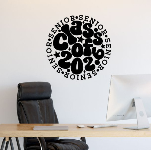 Senior Class 2026 Retro Graduation Wall Decal Grad Party Art 40+ Colors Black