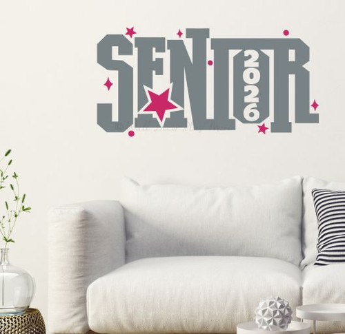 Senior 2026 Star Graduation Wall Decal Vinyl Sticker for Grad Celebration StGray Hot Pink
