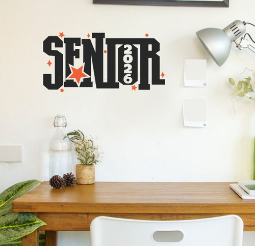 Senior 2026 Star Graduation Wall Decal Vinyl Sticker for Grad Celebration Black Orange