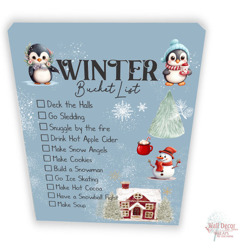 Winter Bucket List Canvas Sign Print Cozy Decor Seasonal Wall Art 16x20