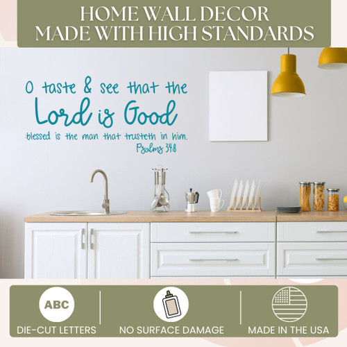Taste See Psalms Christian Wall Art Inspiring Religious Bible Verse Decal Teal standards