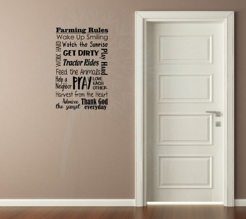 Farming Rules Subway Art Wall Lettering Quotes Vinyl Decal Sticker-Black