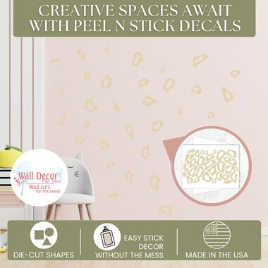 Leopard Print or Cheetah Wall Stickers Vinyl Decal Jungle Theme Circles 28pc BEIGE — Gold and white abstract shapes on a