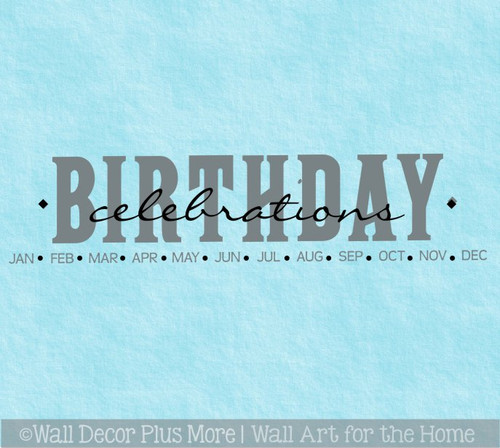 DIY Birthday Board 2-Color Vinyl Decal Family Celebrations Sticker — Gray text on light blue background reading "Birthday
