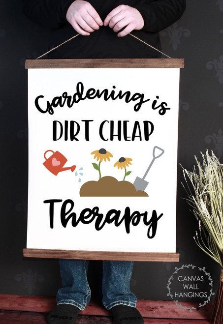 Gardening Dirt Cheap Therapy Canvas Wall Art Sign Garden Lover Print Large Walnut Wood