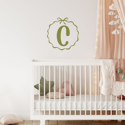 Personalized Monogram Decal for Wood Signs Ribbon Circle Wall Sticker OliveGreen