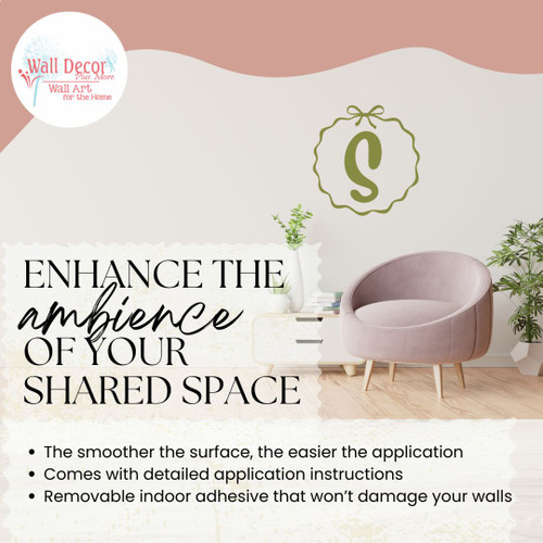 Personalized Monogram Decal for Wood Signs Ribbon Circle Wall Sticker OliveGreen enhance