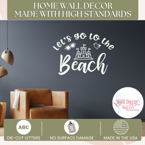 Let's Go To The Beach Wall Decal Coastal Vibes Decor Lettering Sticker AntiqueLace standards