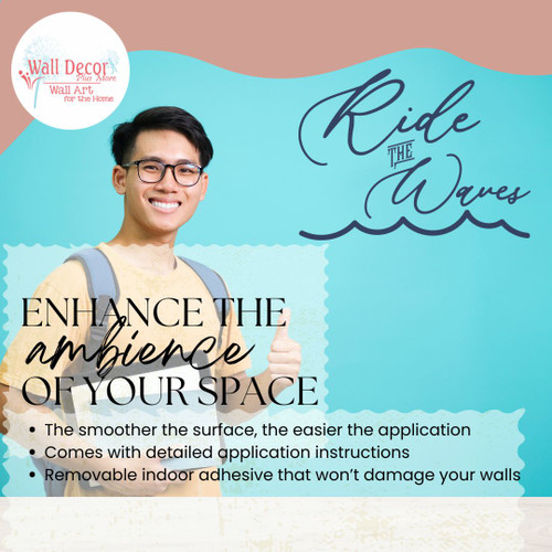 Ocean Wave Coastal Wall Decal Ride the Waves Decor Quote Vinyl Sticker DpBlue enhance