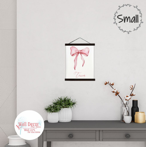Personalized Girls Name Canvas Art Sign Pink Bow Room Decor Print Small Black Wood