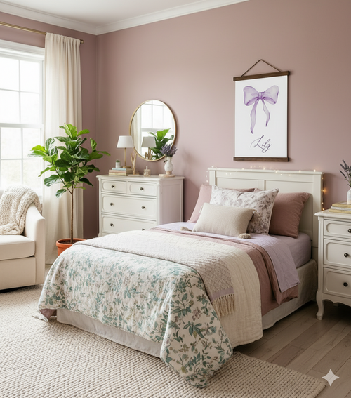 Personalized Teen Girls Name Canvas Art Sign Purple Bow Room Decor Print Large Walnut Wood