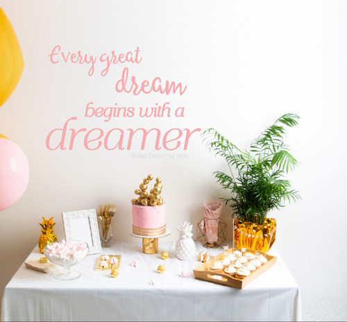 Dreamer Wall Decal Quote Inspirational Decor Vinyl Sticker Lettering carnation pink