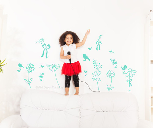 Elegant Floral Wall Decals – Die-Cut Stickers for Bedroom & Living Room Decor Mint