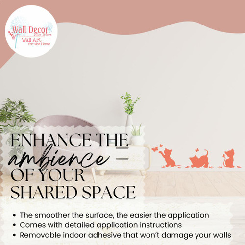 Whimsical Cat Wall Decals Playful Animal Stickers for Kids' Rooms & Nurseries Coral enhance