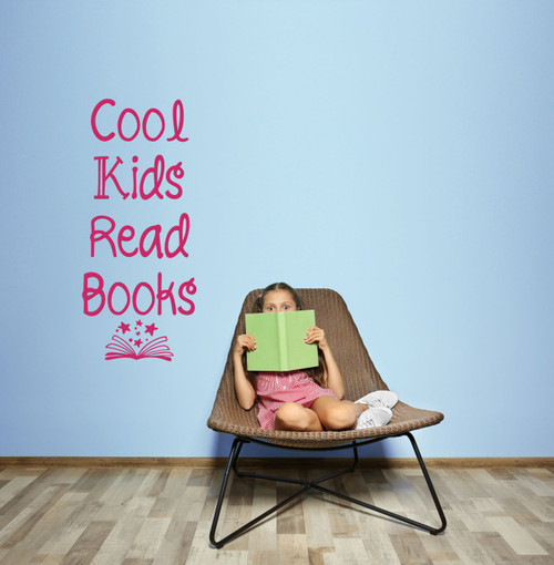 Cool Kids Read Books Wall Decal Inspirational Quote Vinyl Sticker Hot Pink