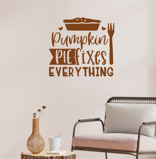 Pumpkin Pie Fixes Everything Wall Decal Fall Kitchen Vinyl Sticker Fork clay