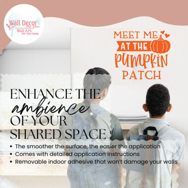 Meet Me At The Pumpkin Patch Wall Decal Fall Vinyl Sticker — Orange pumpkin patch design with vibrant lettering on a light