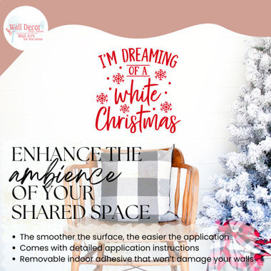 Dreaming of a White Christmas Wall Decal Quote Vinyl Sticker — Red lettering reads "I'm Dreaming of a White Christmas" above