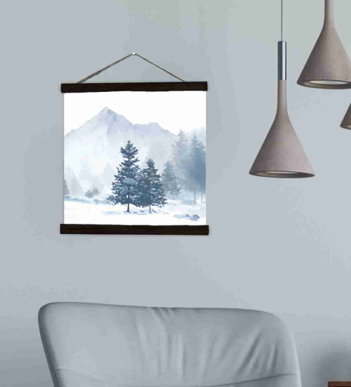 Mountain Cedar Trees Canvas Wall Hanging Neutral Nature Art Wood Frame Small Black wood