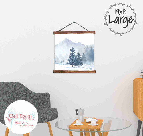 Mountain Cedar Trees Canvas Wall Hanging Neutral Nature Art Wood Frame 19x19-Inch Walnut wood