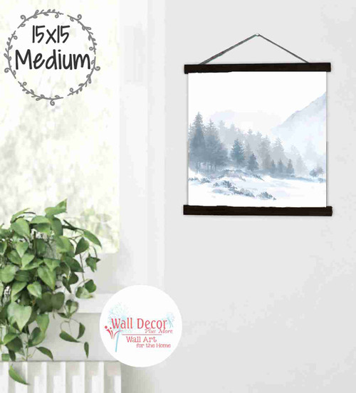 Watercolor Mountain Forest Canvas Wall Hanging Sign Nature Landscape Art 15x15-Inch Black Wood