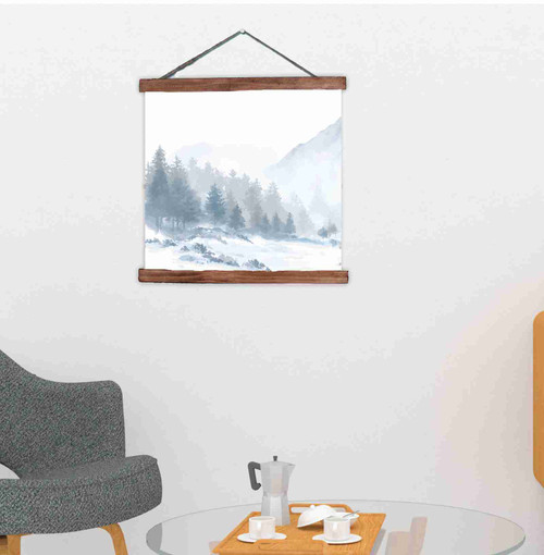 Watercolor Mountain Forest Canvas Wall Hanging Sign Nature Landscape Art Large Walnut Wood