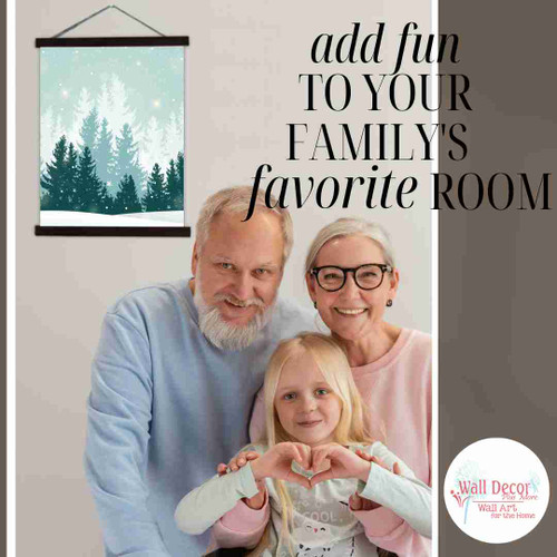 Winter Forest Canvas Wall Hanging Sign Snowy Pine Tree Art Seasonal Decor family room