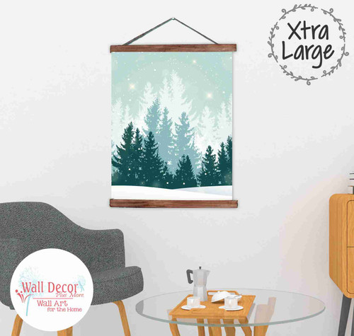Winter Forest Canvas Wall Hanging Sign Snowy Pine Tree Art Seasonal Decor 23x23-Inch Walnut Wood
