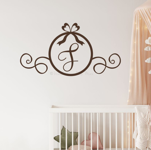 Personalized Girls Monogram Wall Decal Bow Swirls Custom Initial Wall Decor ChocBrown