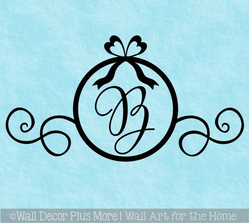 Personalized Girls Monogram Wall Decal Bow Swirls Custom Initial Wall Decor