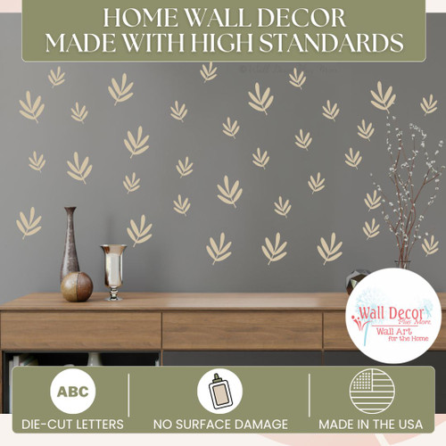 Modern Leaf Wall Decals Set of Botanical Sprigs Removable Vinyl Wall Stickers DkBeige standards