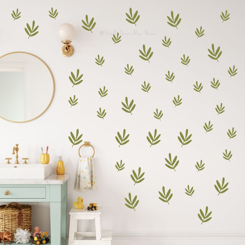 Modern Leaf Wall Decals Set of Botanical Sprigs Removable Vinyl Wall Stickers OliveGreen