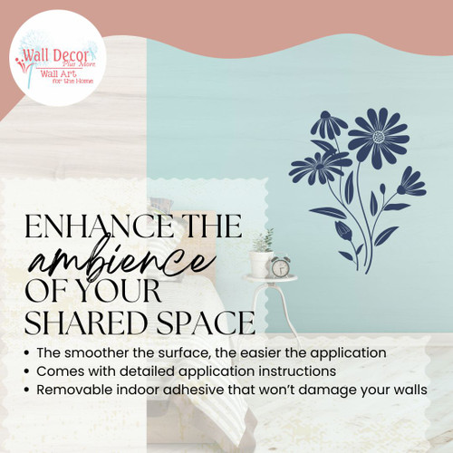 Wildflower Daisy Wall Decal | Modern Floral Vinyl Wall Sticker | Wall Decor Plus More DpBlue enhance