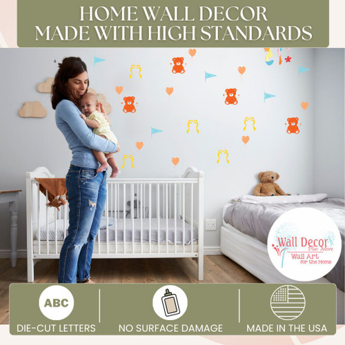 Teddy Bear Nursery Wall Decal Stickers Set Bows Heart Balloons Pennant high standards